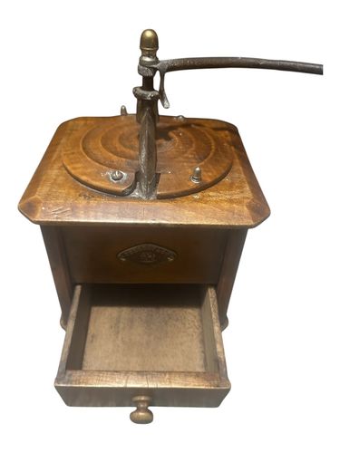 Peugeot Antique Brass/Wood Hand Crank French Rustic Coffee Grinder/Mill photo furniture