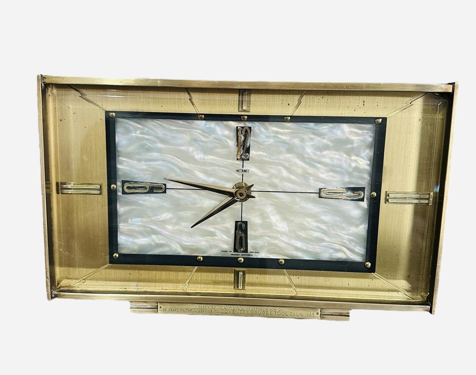 Mid Century C60’s Metamec Brass And Mother Of Pearl Effect Mantle Clock photo furniture