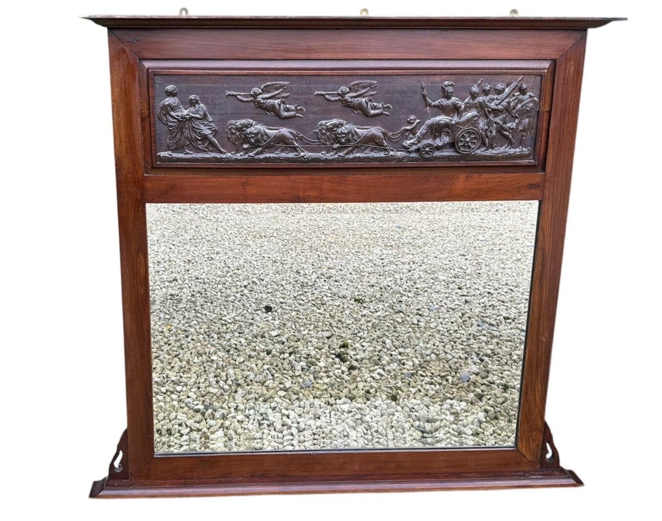 Antique Outstanding Over Mantle Mirror Classical Chariot Frieze Putti