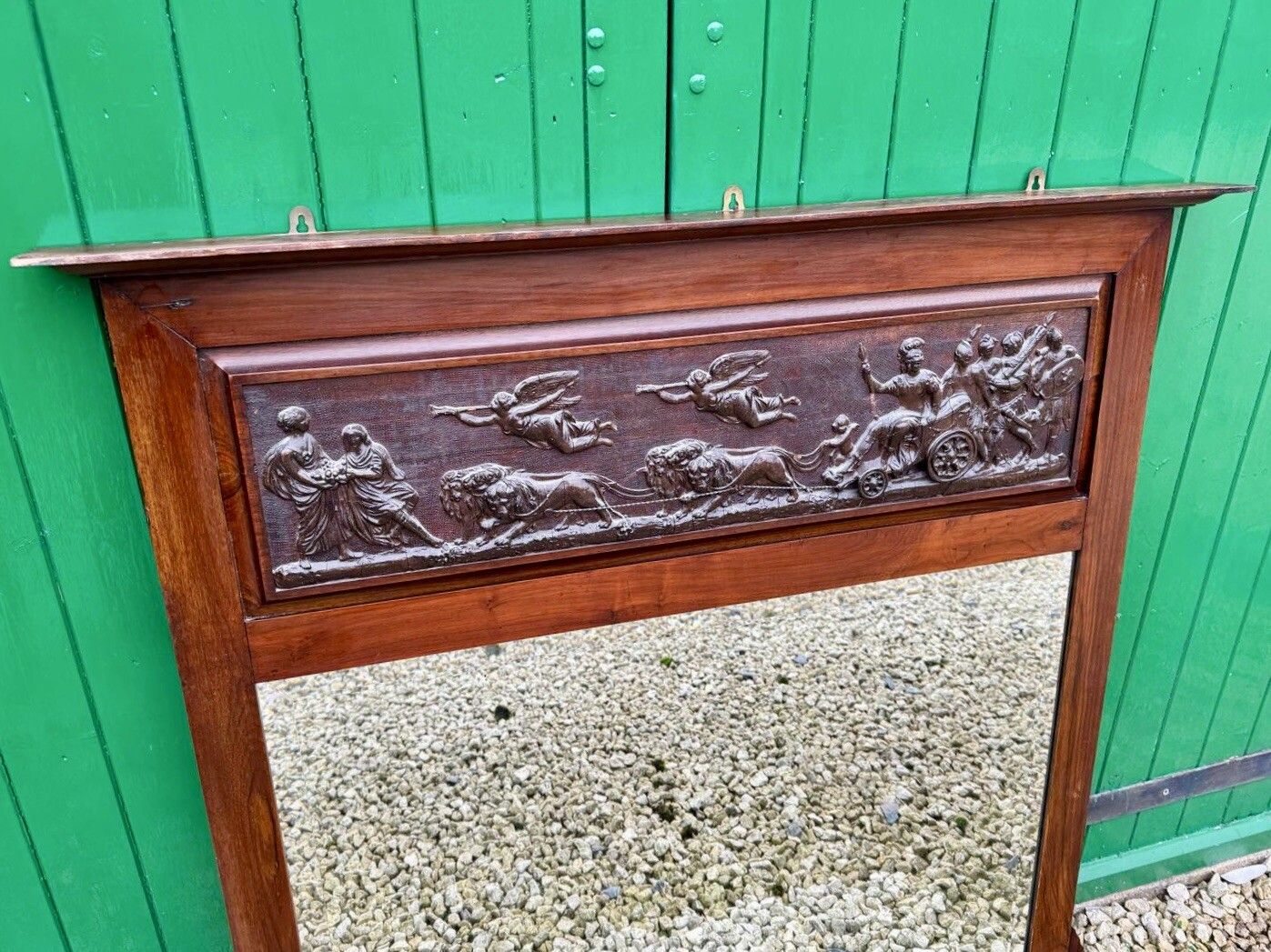 Antique Outstanding Over Mantle Mirror Classical Chariot Frieze Putti photo for sale