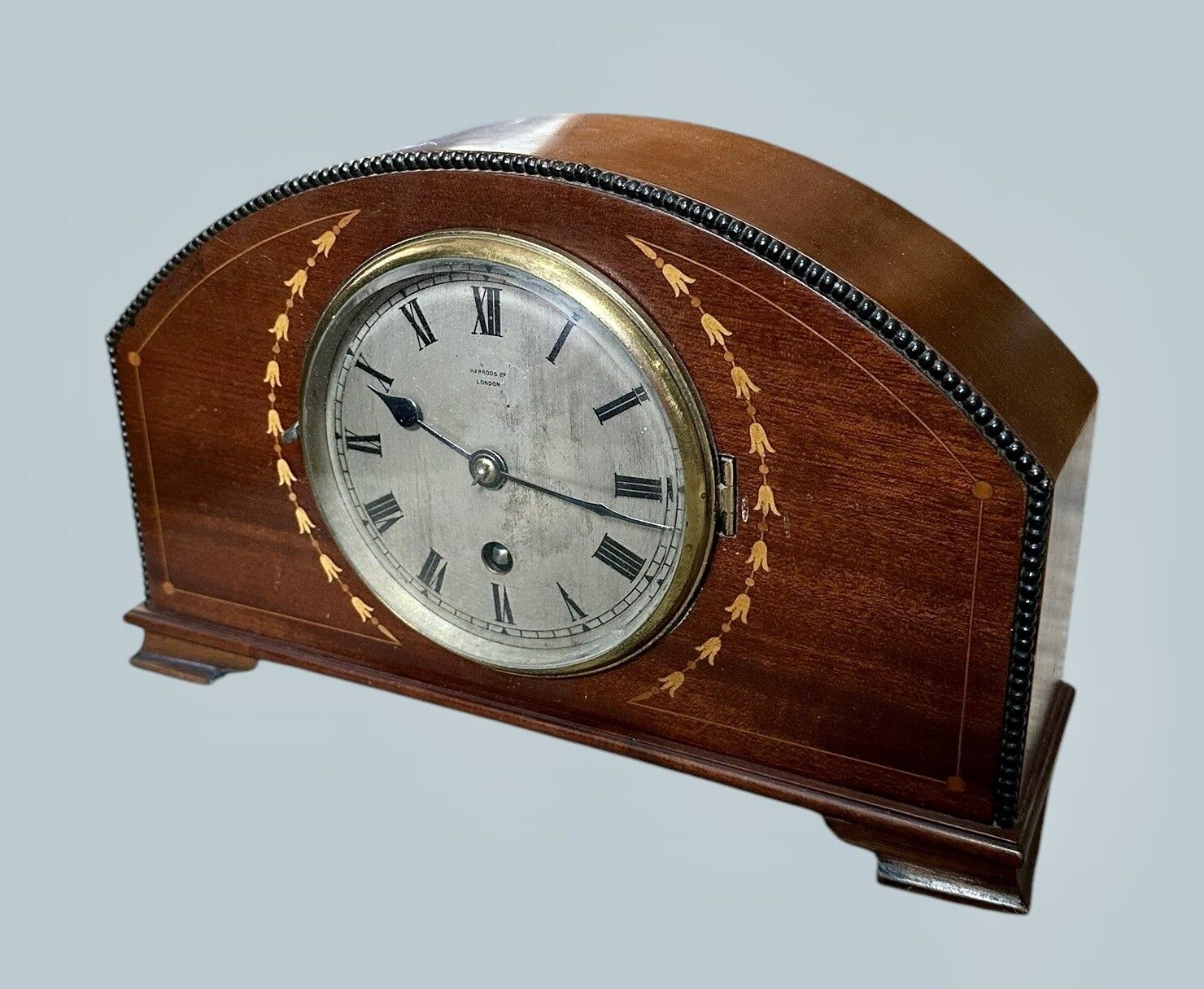 Edwardian Harrods Of London Inlaid Half Moon Mantle Timepiece Clock photo buy