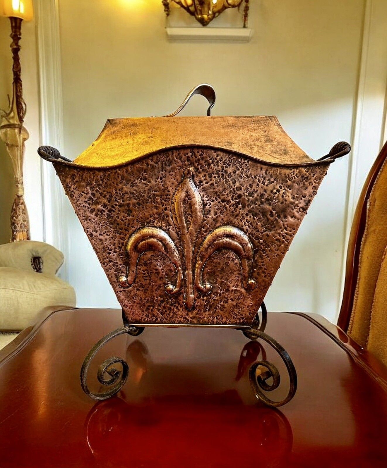 Arts And Crafts French Copper Fleur De Lis  Coal Bucket Period Property photo furniture