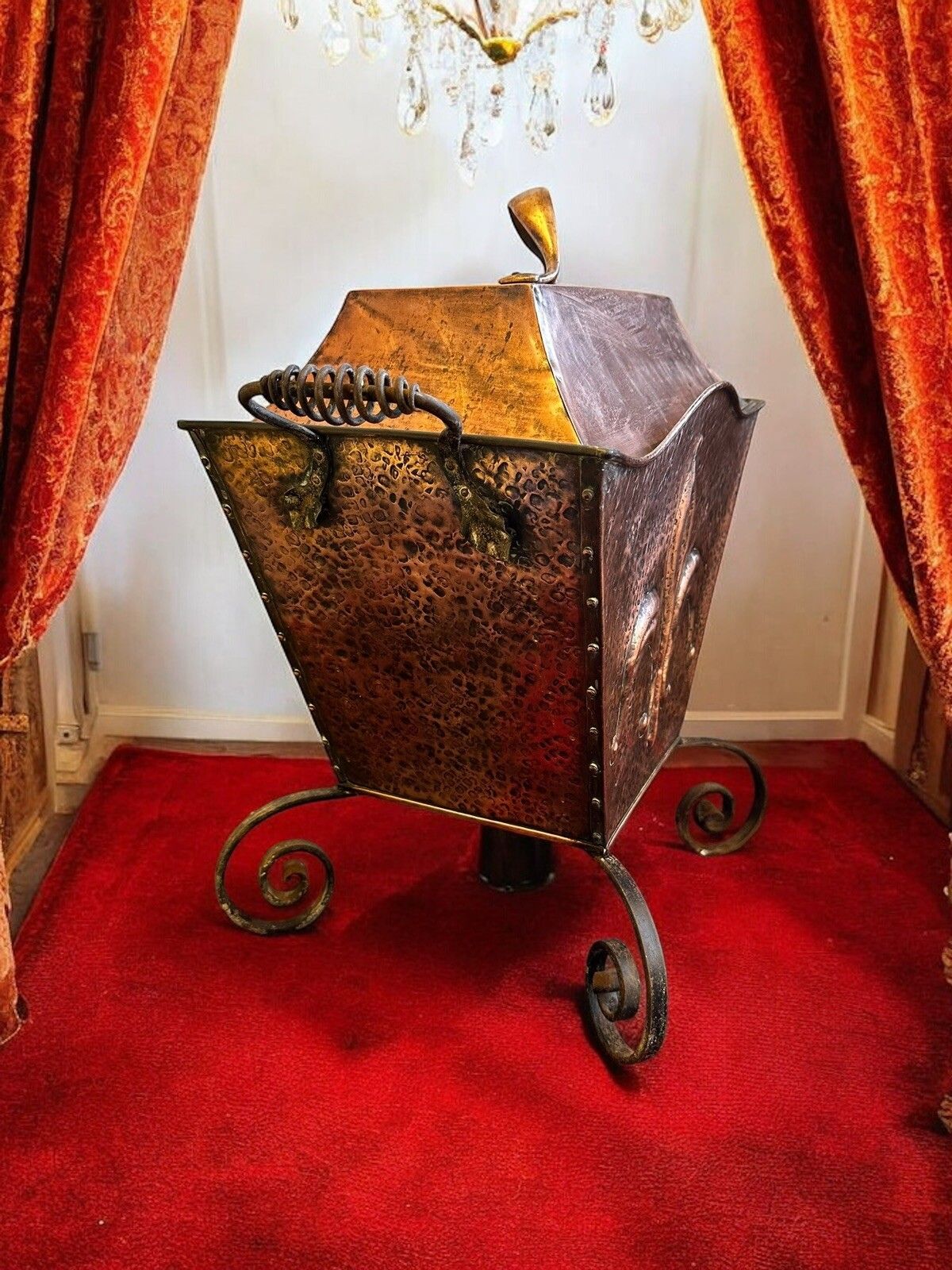 Arts And Crafts French Copper Fleur De Lis  Coal Bucket Period Property photo buy