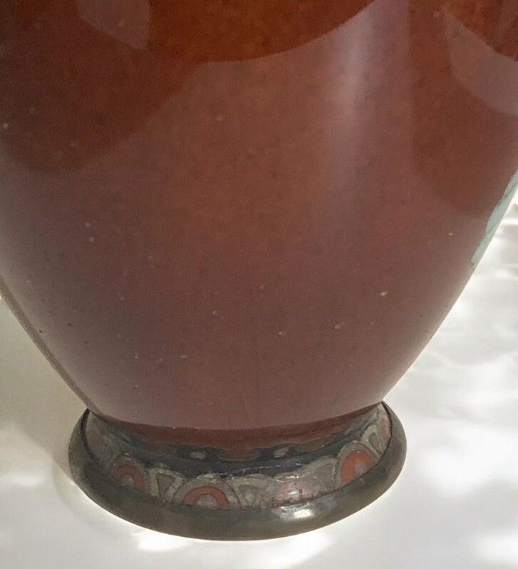 Antique Oriental Japanese Chinese Lacquered Vase Enamel Brass Hand Decorated photo buy