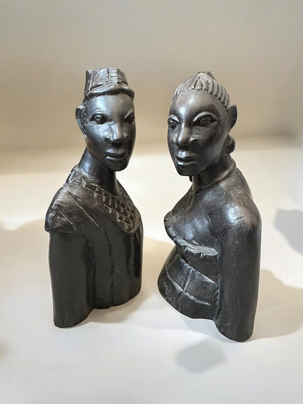 Antique Pair Of African Hand Carved Busts Bookends Fantastic Carving photo furniture