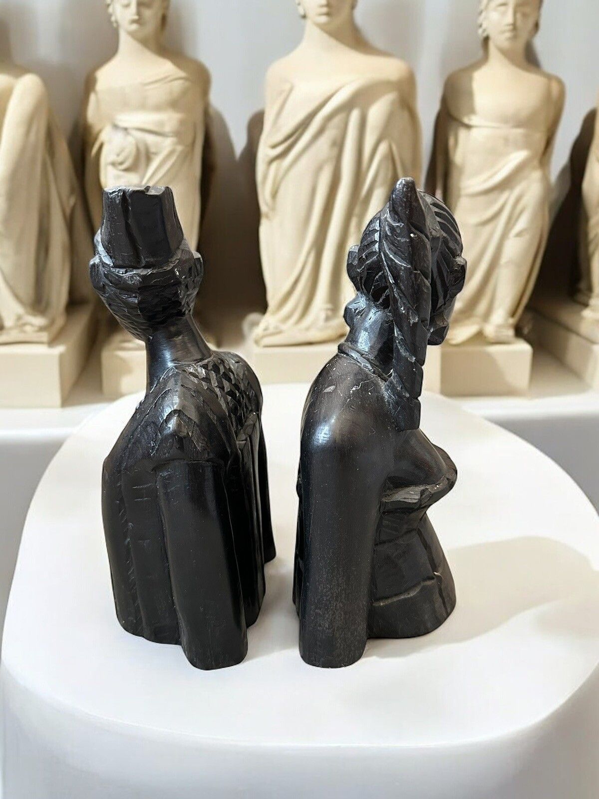 Antique Pair Of African Hand Carved Busts Bookends Fantastic Carving photo for sale