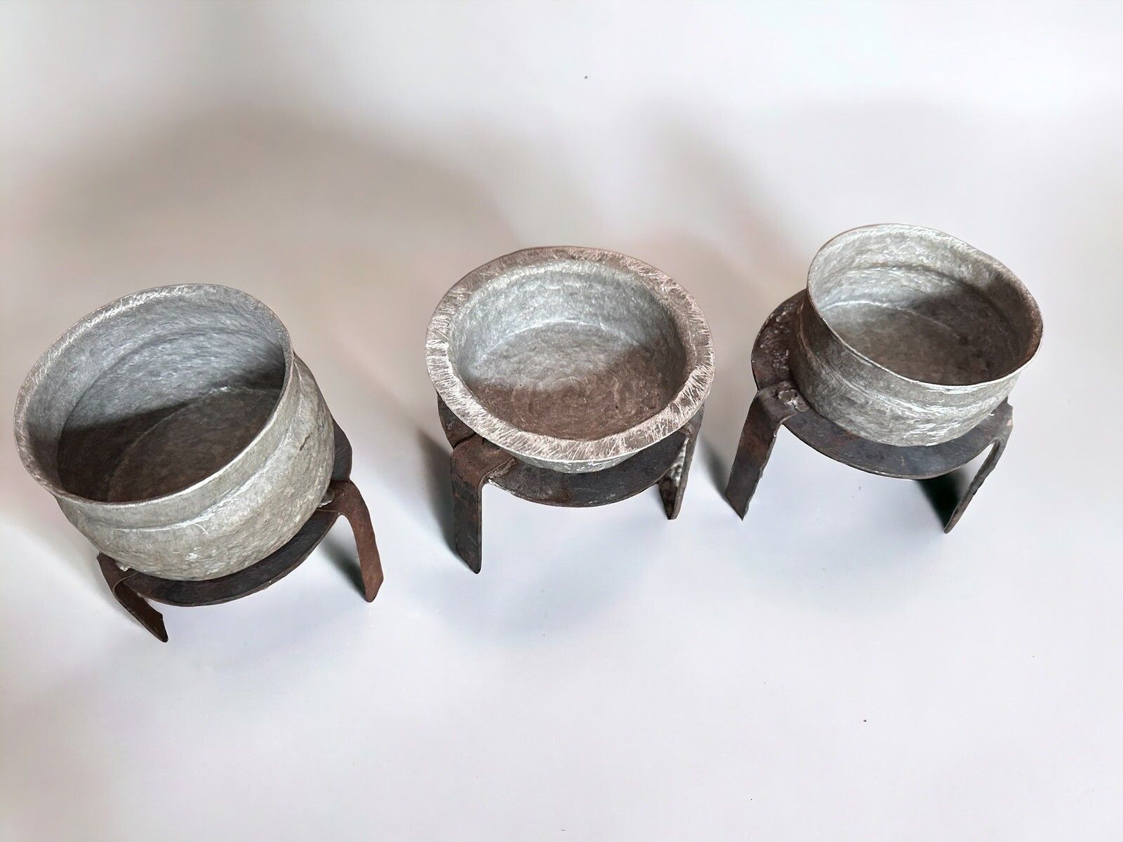 Antique Hand Made Set Of Three Anglo Indian Cooking Vessels Small photo furniture