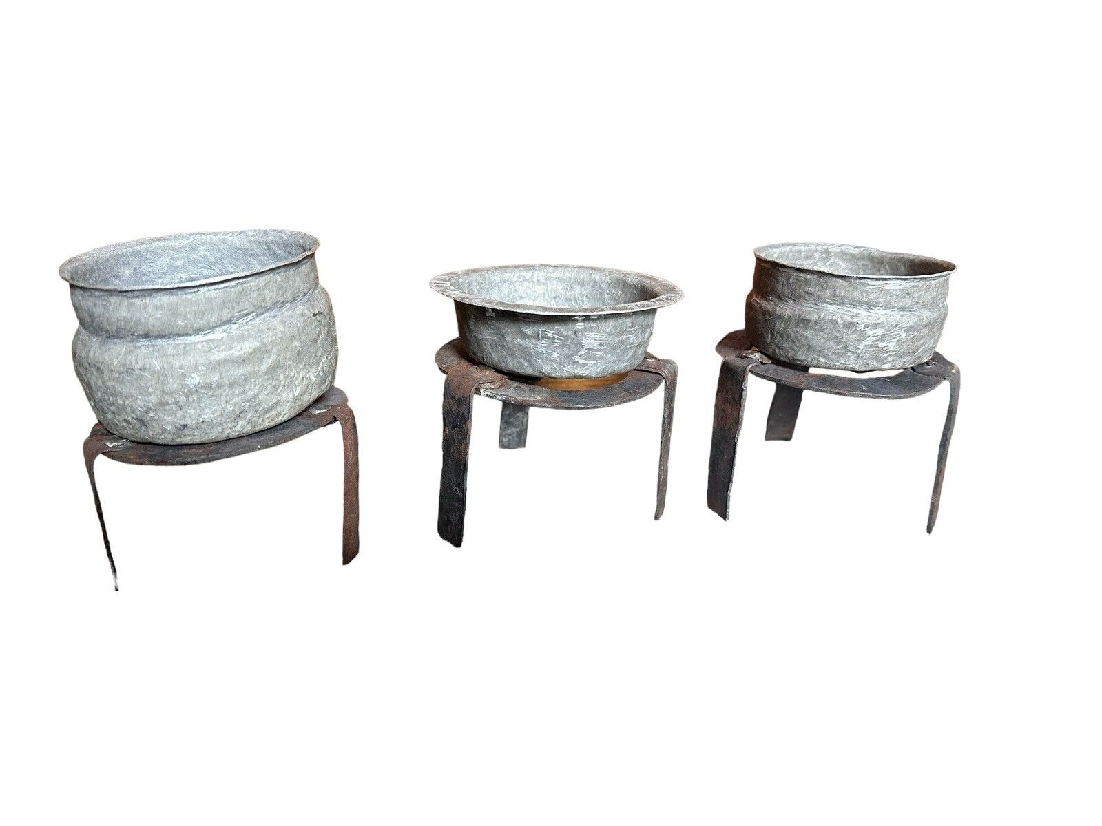 Antique Hand Made Set Of Three Anglo Indian Cooking Vessels Small photo Home Decor