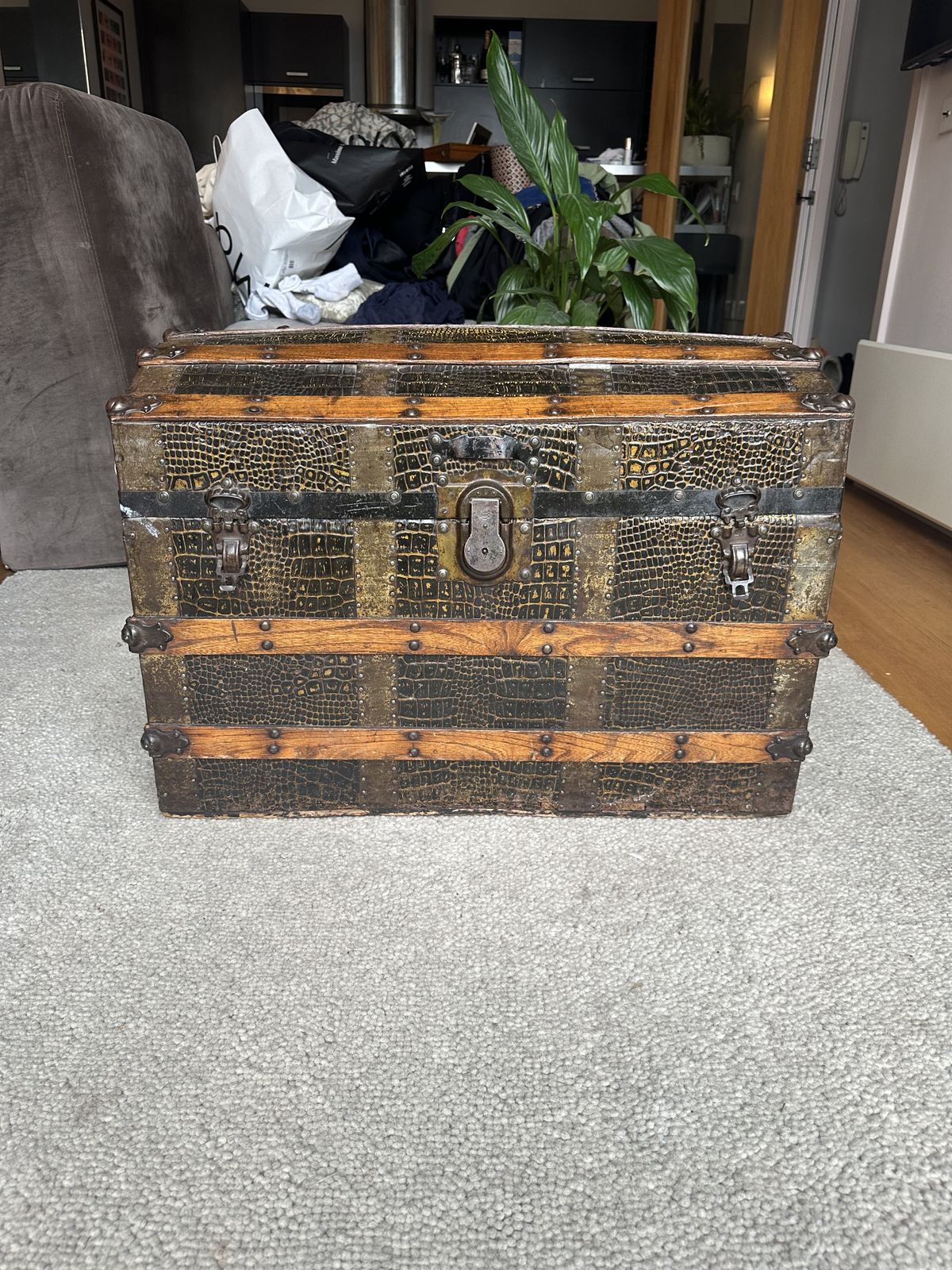 Victorian Steamer Trunk – Dome Top, Faux Crocodile Skin photo for sale