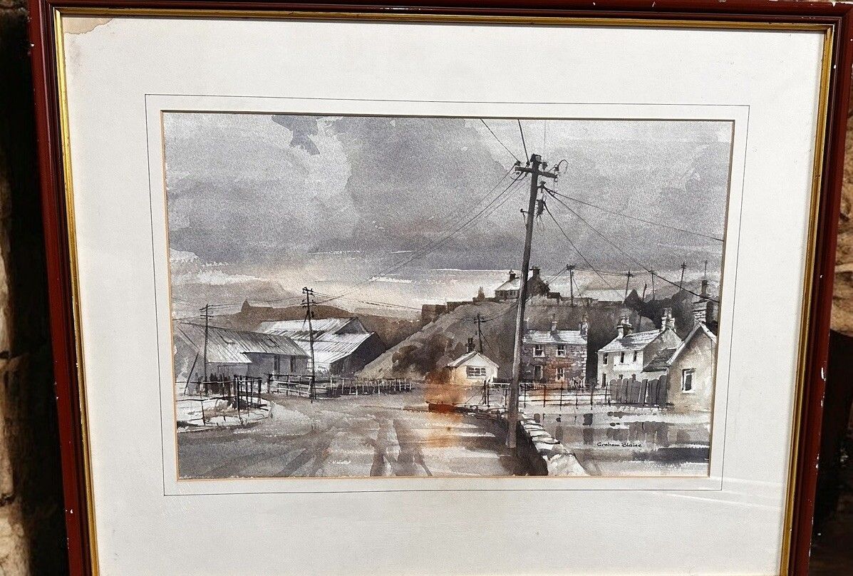 Graham Blain Rbsa Watercolour Painting Slate Mines North Wales 75cm By 60cm photo 120.0