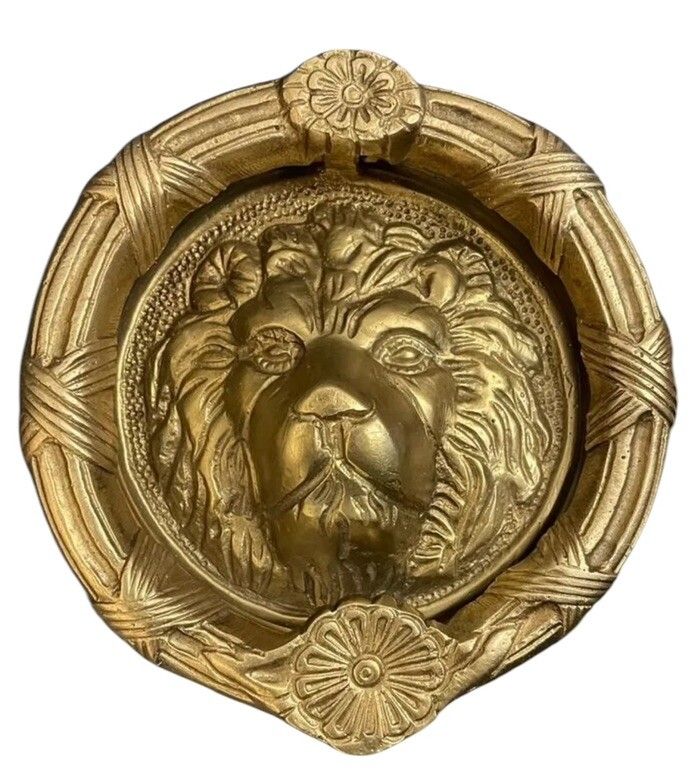 Antique Lion Head Large Beautiful Edwardian Solid Heavy Brass Front Door Knocker