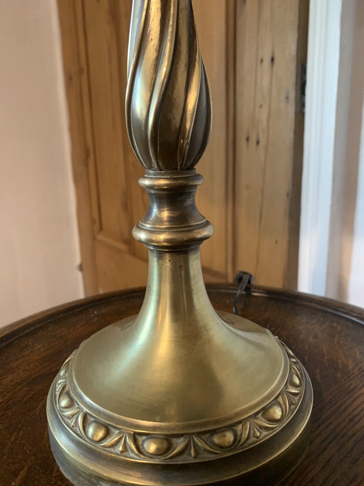 Antique Edwardian Stunning Brass Table Lamp With Original Shade￼ Tassel Shade photo Lighting