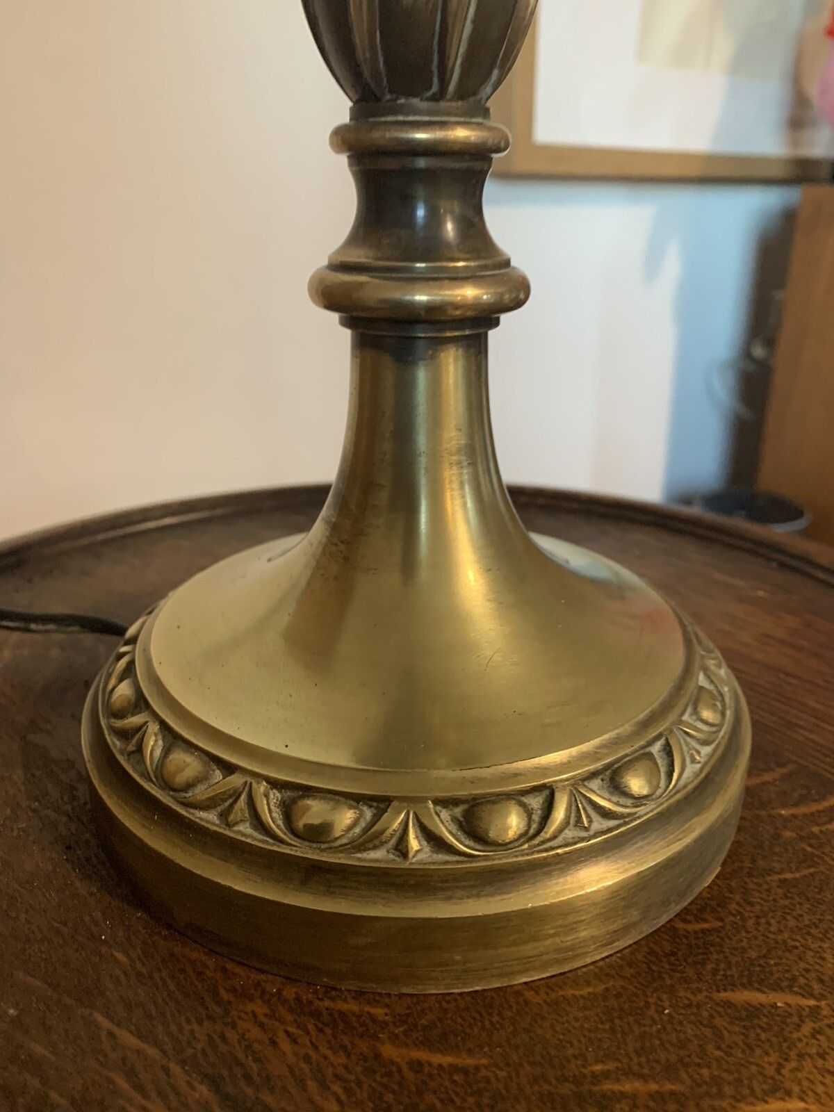 Antique Edwardian Stunning Brass Table Lamp With Original Shade￼ Tassel Shade photo buy