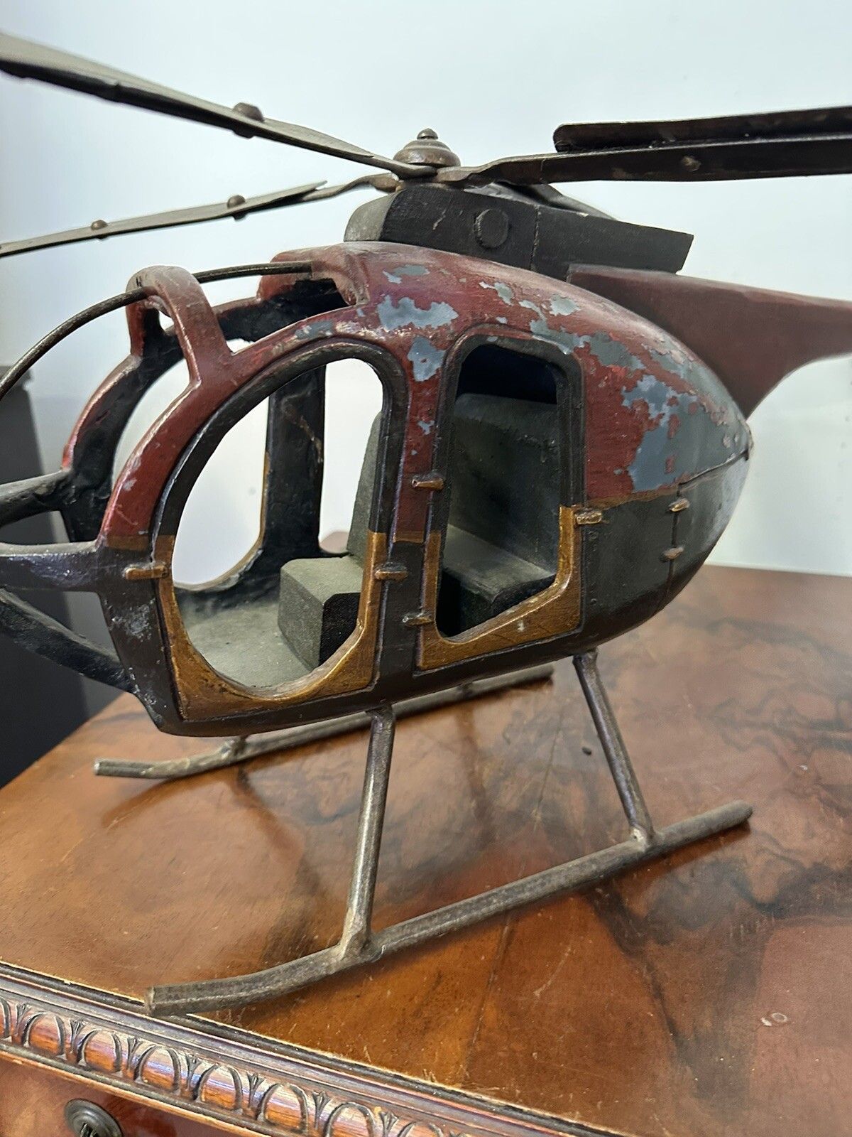 Antique Large Vintage C 1950’s 60’s Wooden Large Helicopter Model 2ft photo vinterior