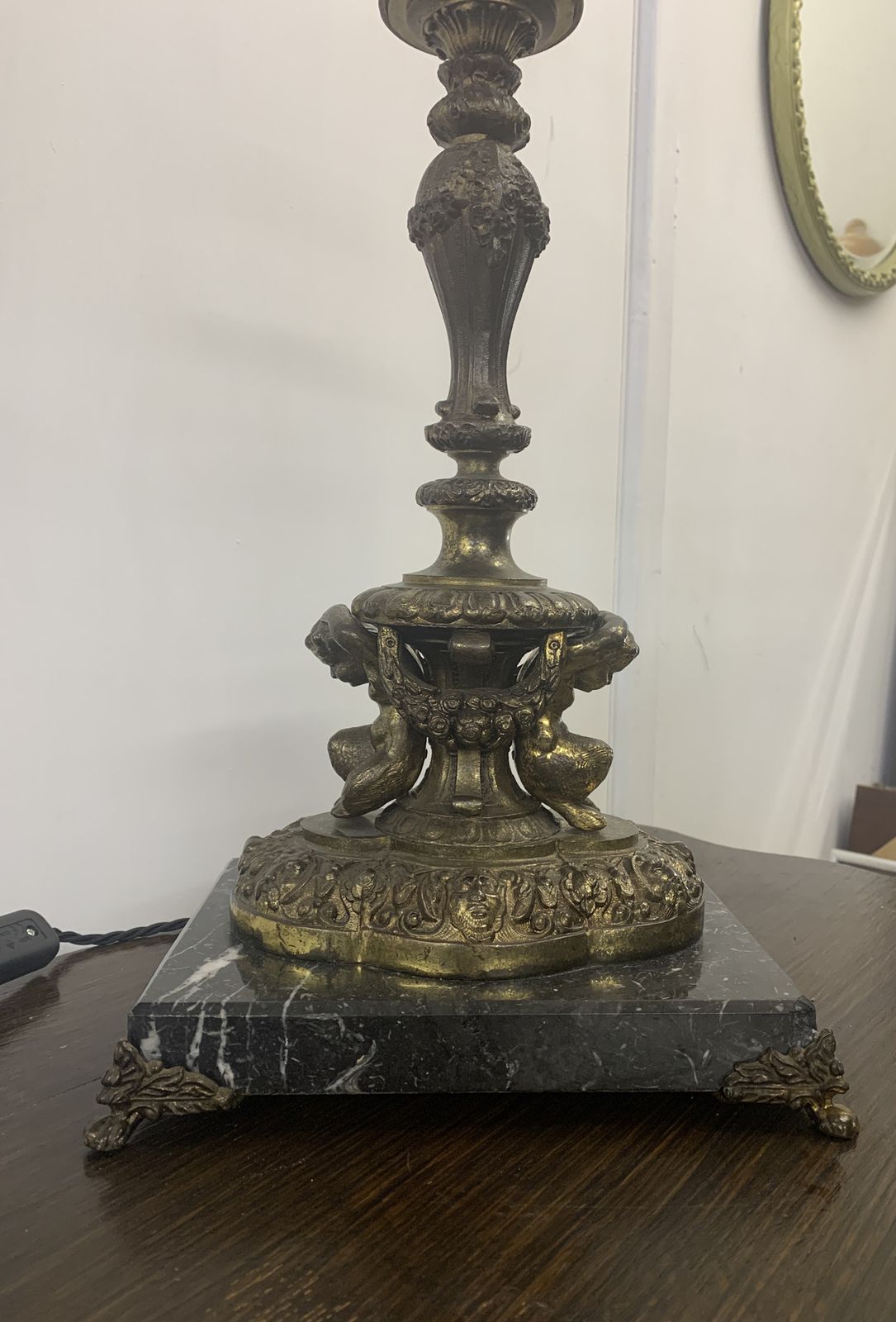 Antique Exquisite French Huge Bronze And Marble Cherub Table Lamp photo furniture