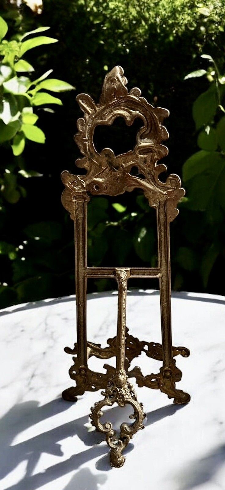 French Rococo Old Large 16" Brass Picture Stand Art Easel Painting  Photo photo vinterior