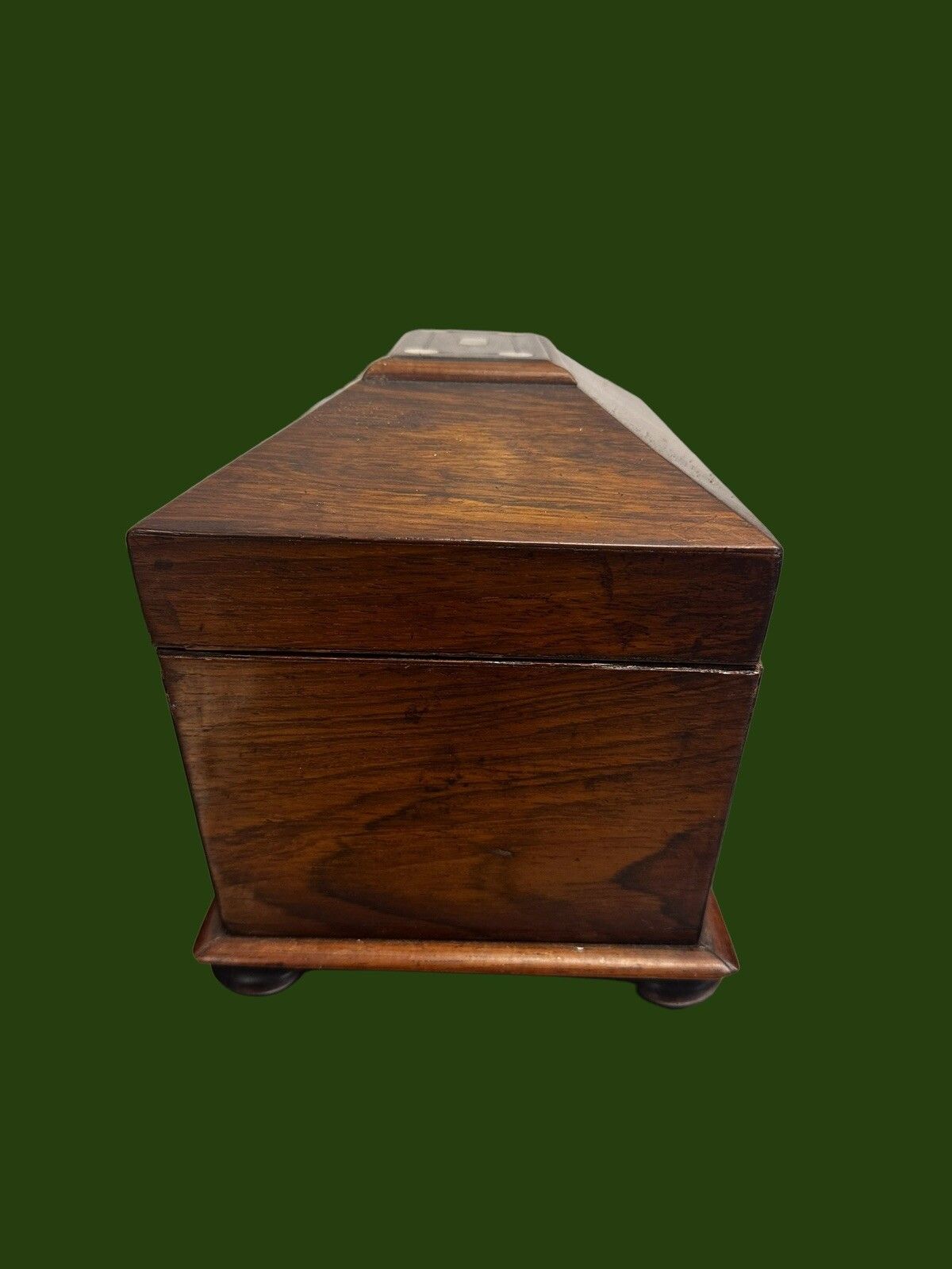 Early 19th Century Regency Mother Of Pearl Inlaid Tea Caddy Of Sarcophagus Form photo vinterior