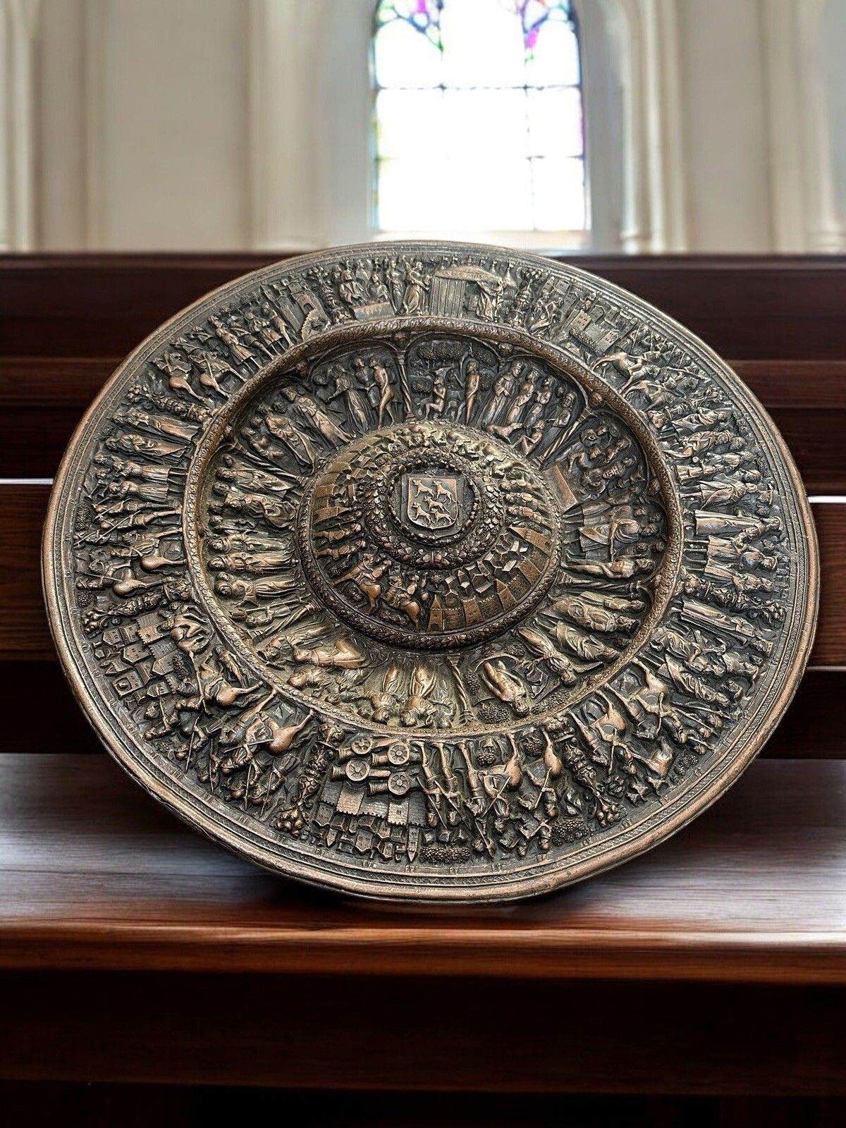 Large Bronzed 19th Century Decorative Religious Wall Hanging Charger
