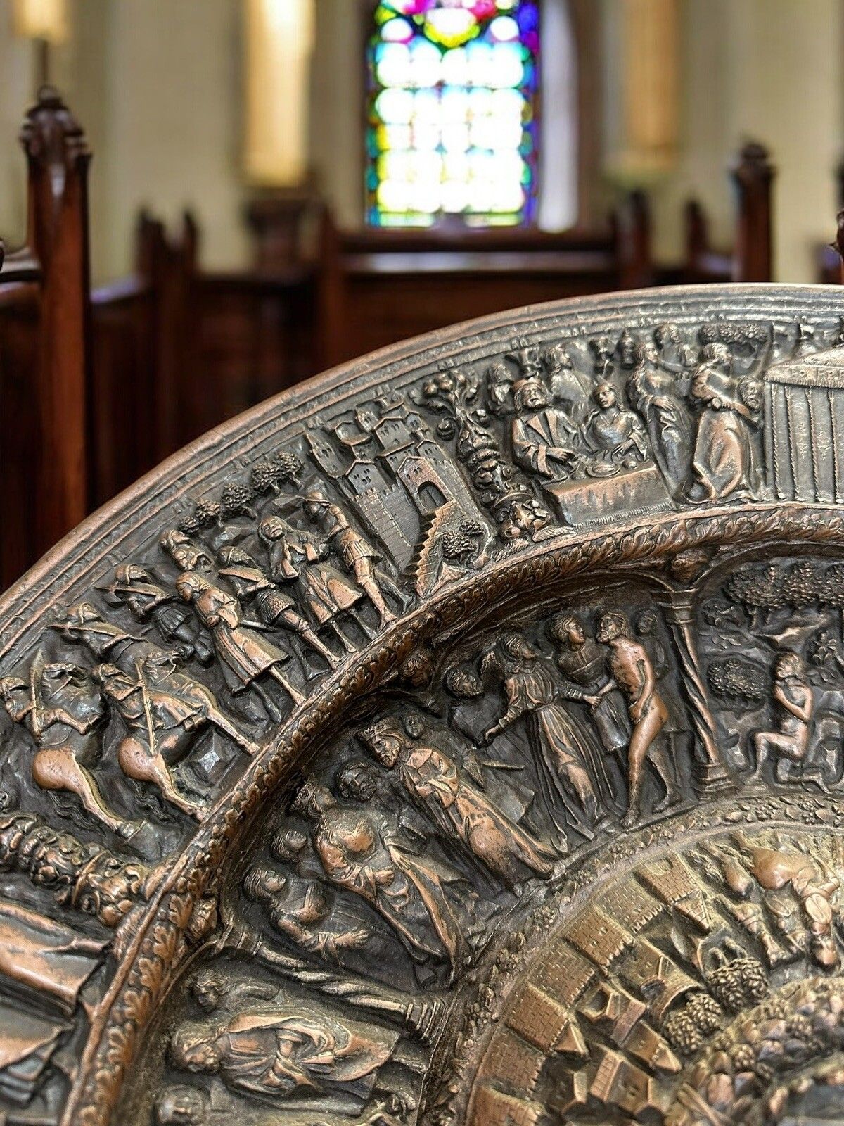 Large Bronzed 19th Century Decorative Religious Wall Hanging Charger photo for sale
