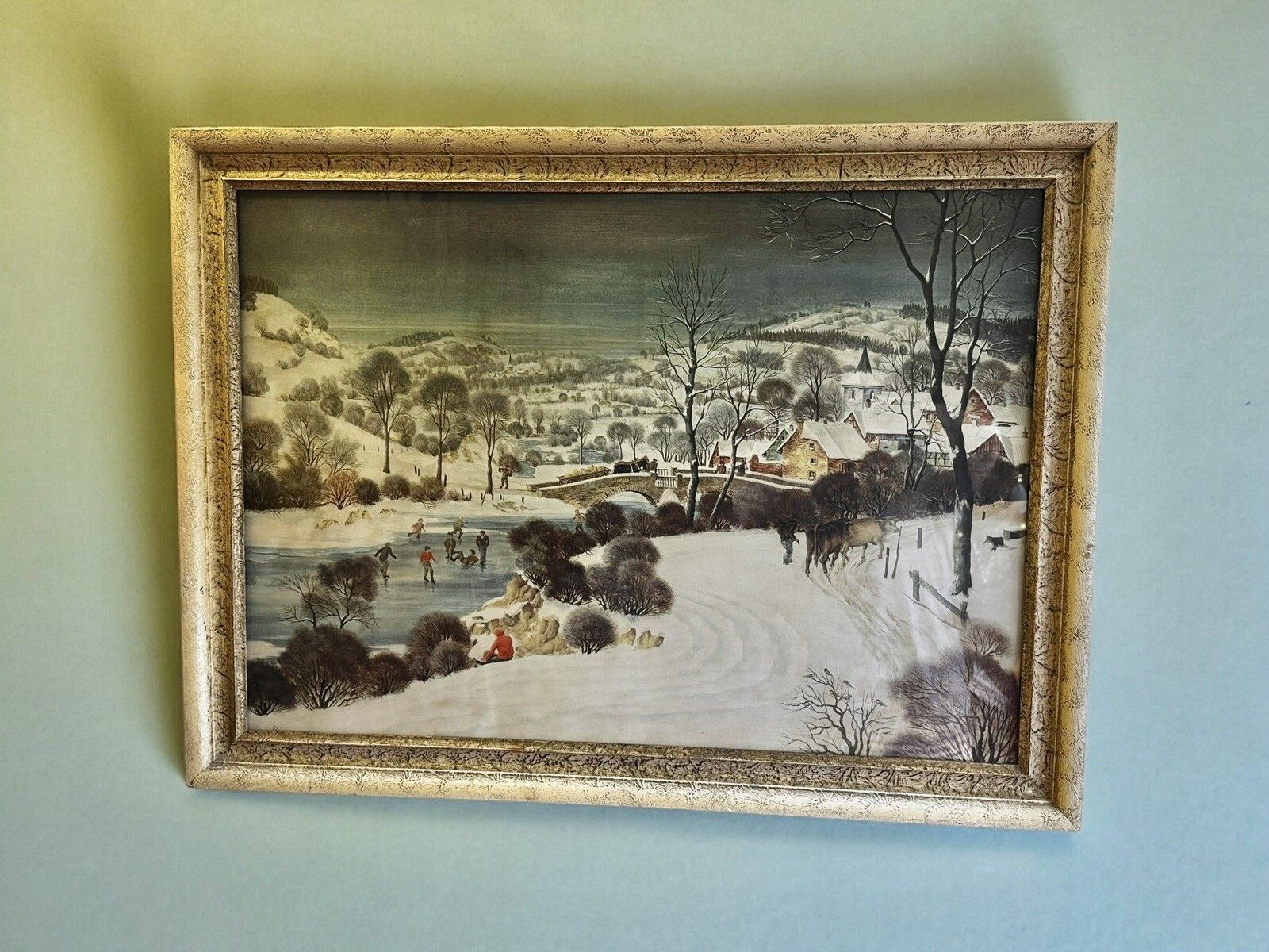 Werner Peiner, Village In The Snow 1933 Framed Glazed Lithograph 69x59cm photo for sale