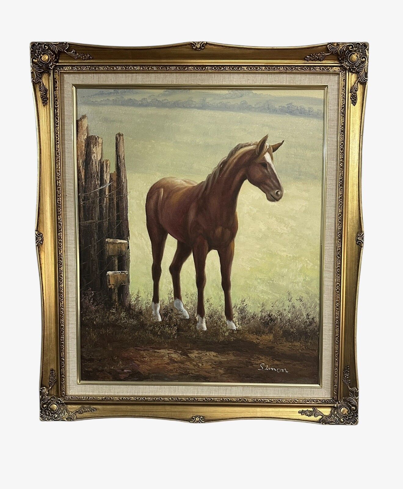 Mid Century Signed Oil On Canvas Horse Equestrian Scene 75cm By 65cm