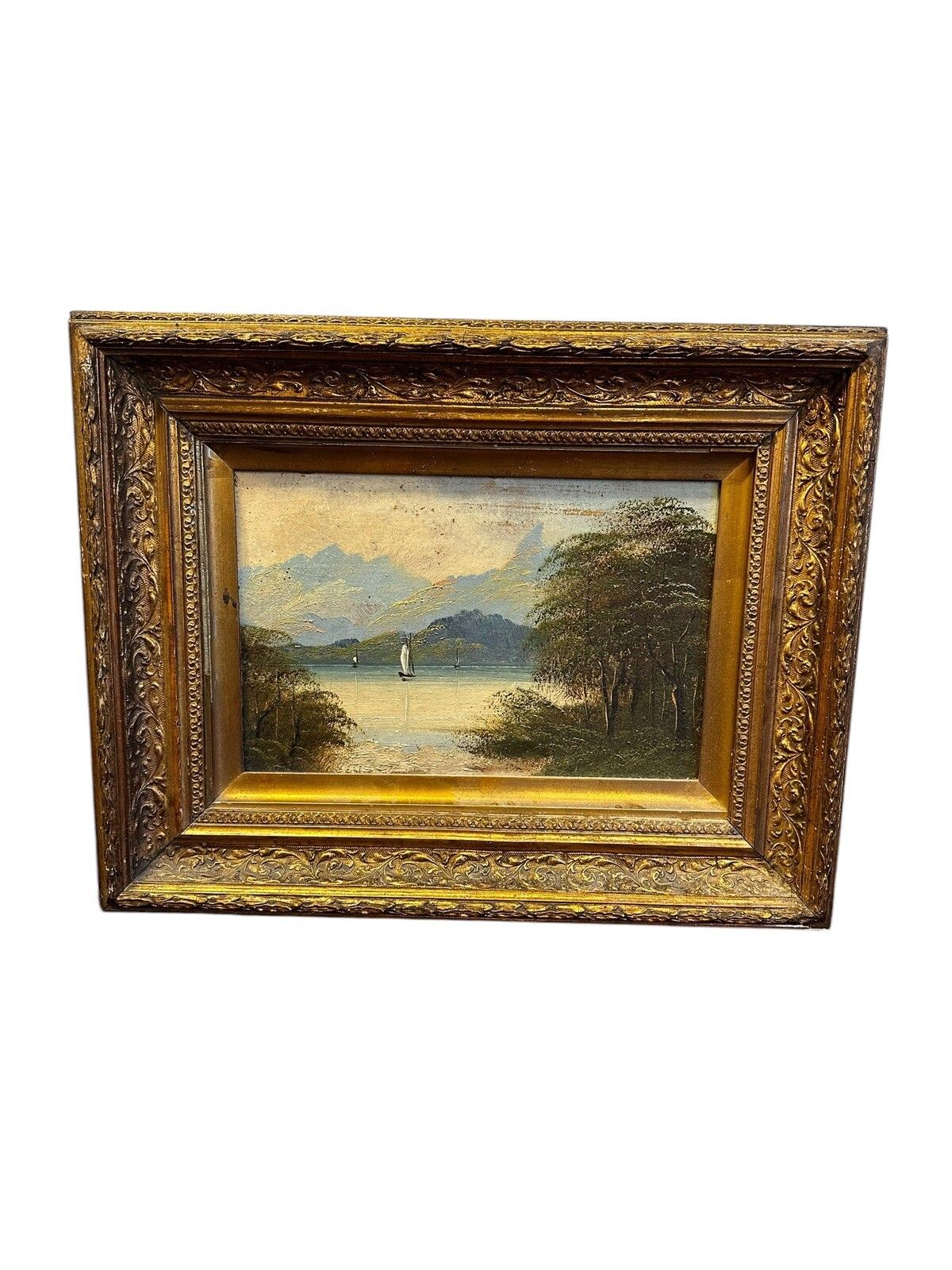 19th Century Oil Painting Nautical Boating Scene 46cm By 38cm