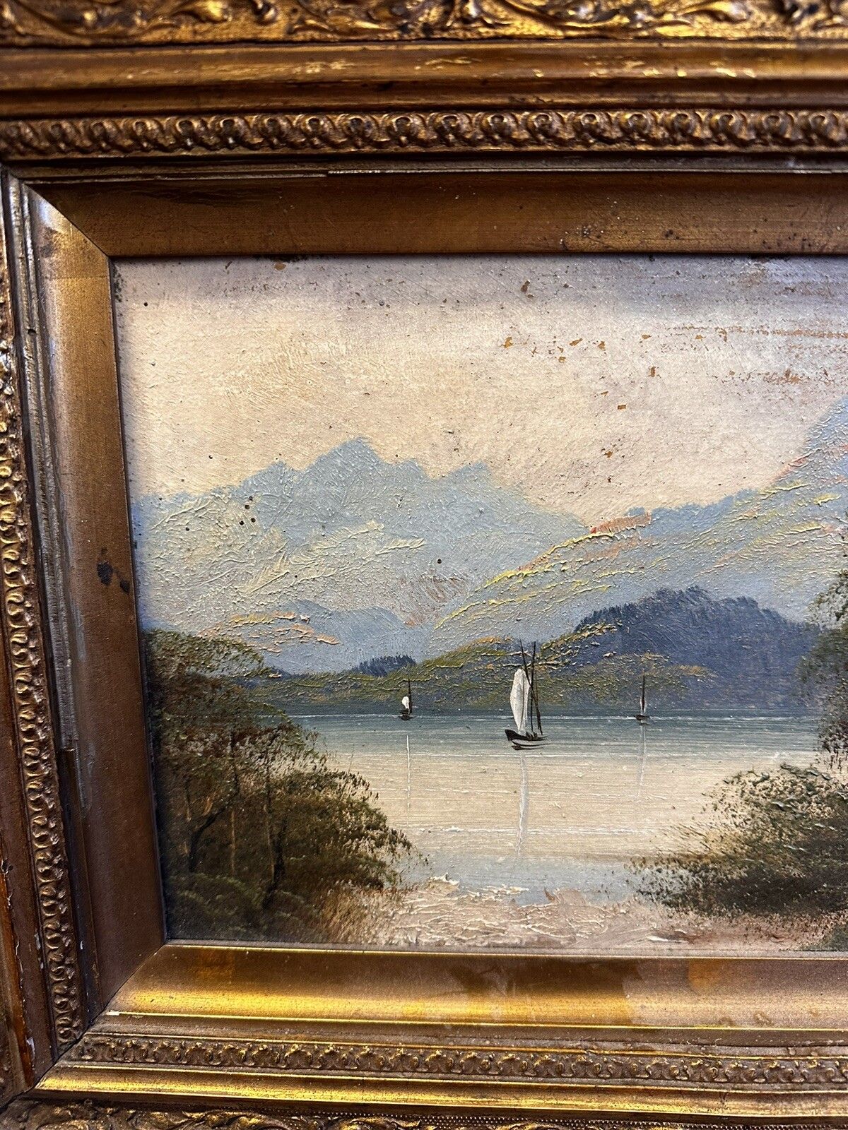 19th Century Oil Painting Nautical Boating Scene 46cm By 38cm photo for sale