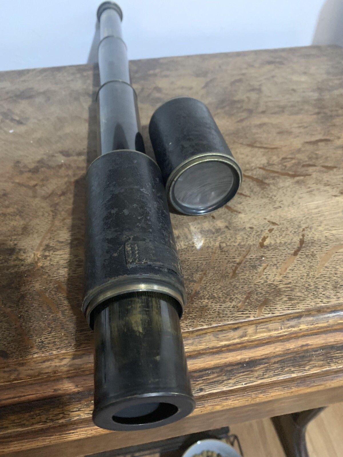 Antique Lennie Edinburgh Brass And Leather  Telescope photo furniture