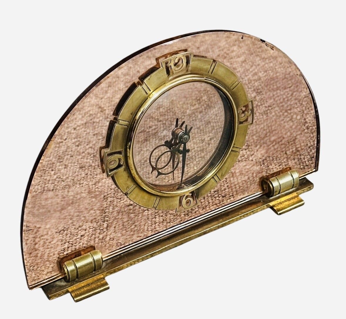 Outstanding Art Deco 1930’s Art Deco Peach Glass Mantle Clock Working Super