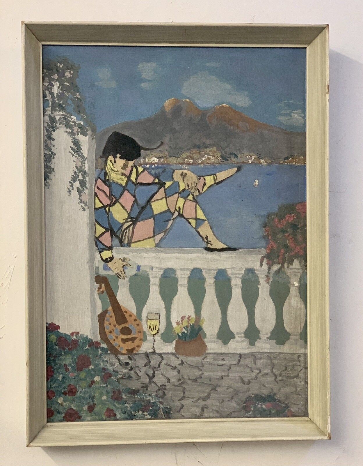 Superb Mid Century Painting Harlequin  38cm By 28cm