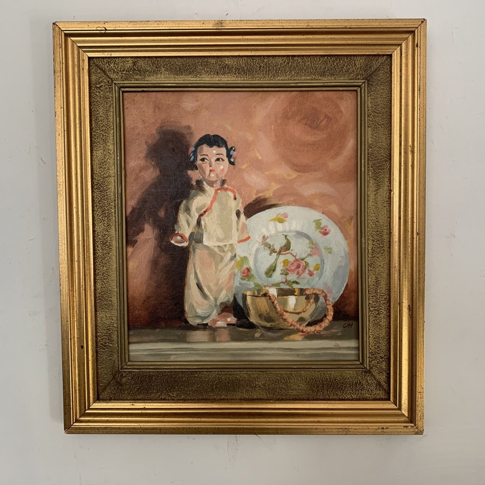 Vintage Mid Century Beautiful Oriental Themed Painting Signed