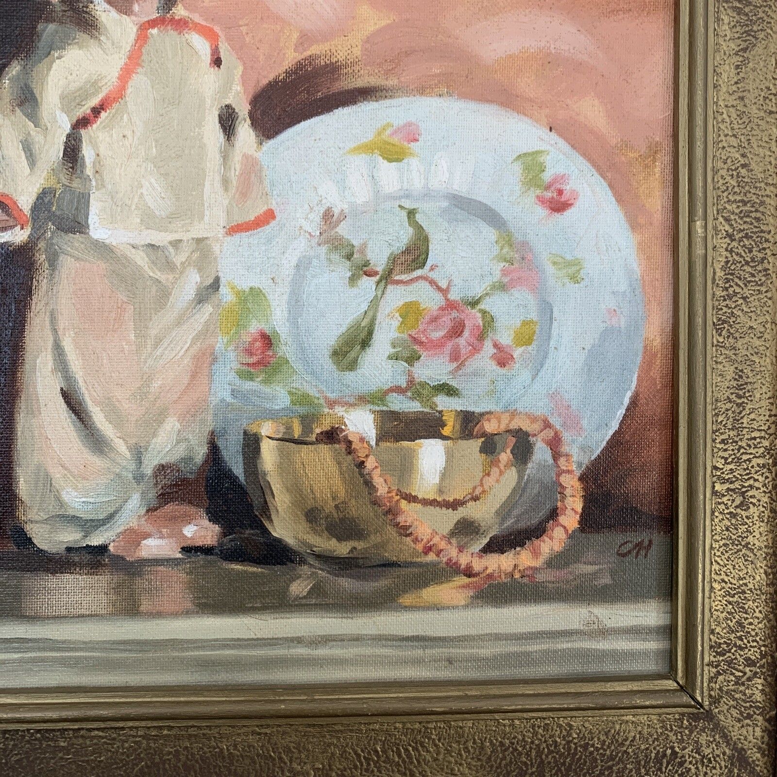 Vintage Mid Century Beautiful Oriental Themed Painting Signed photo Art