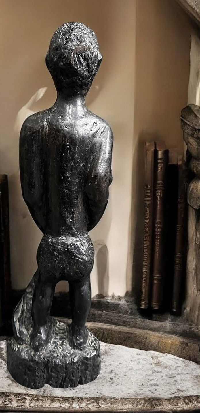 Antique Old Wooden Hand Carved Black African Tribal Man Figure Sculpture photo Art