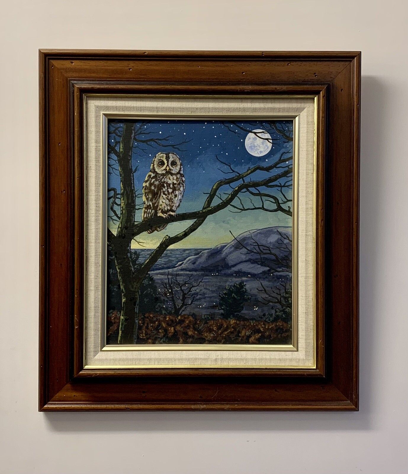 Painting On Canvas “ Moonlight Over Potlock” By Richard G Hill Owl Scene