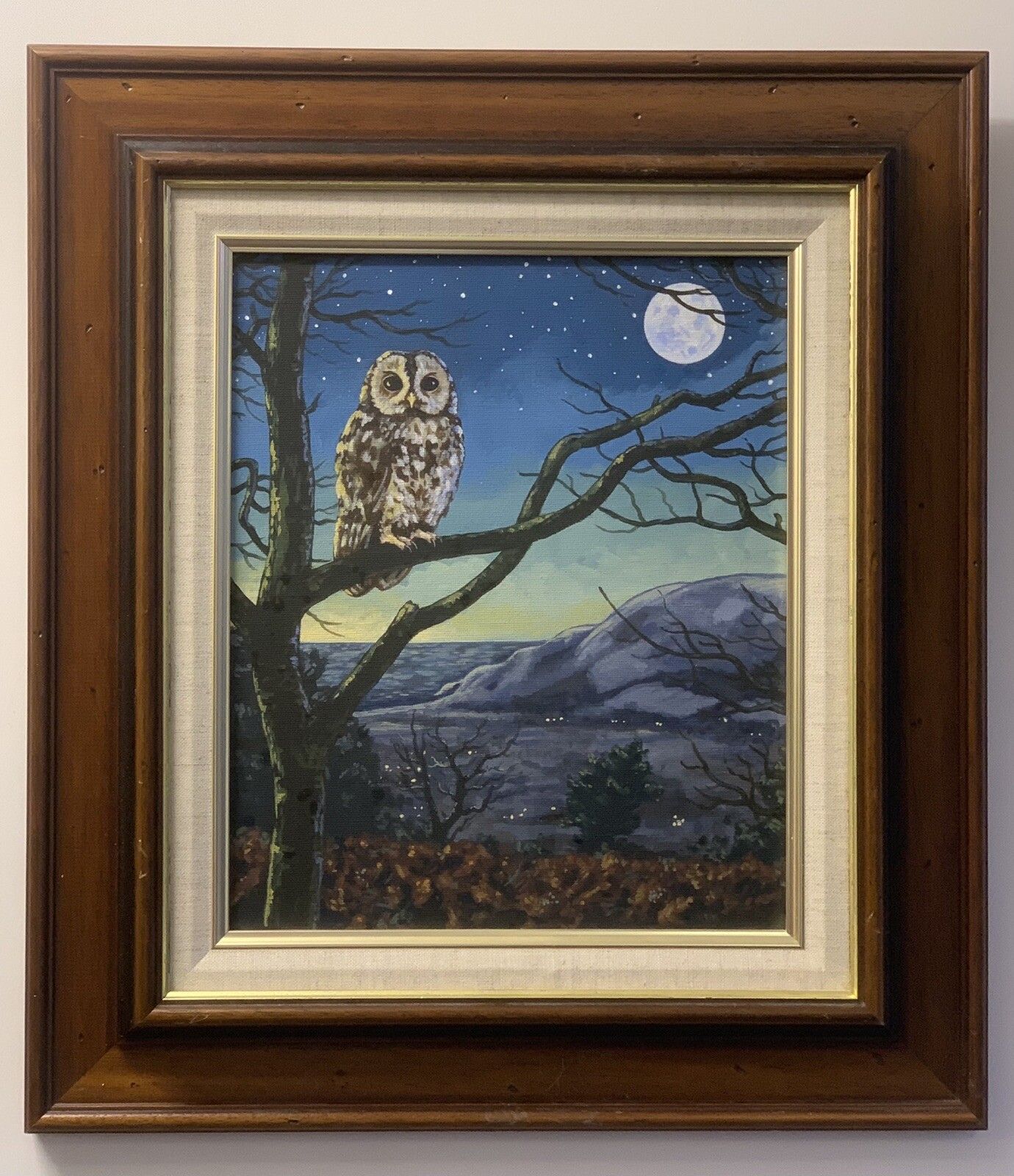Painting On Canvas “ Moonlight Over Potlock” By Richard G Hill Owl Scene photo furniture