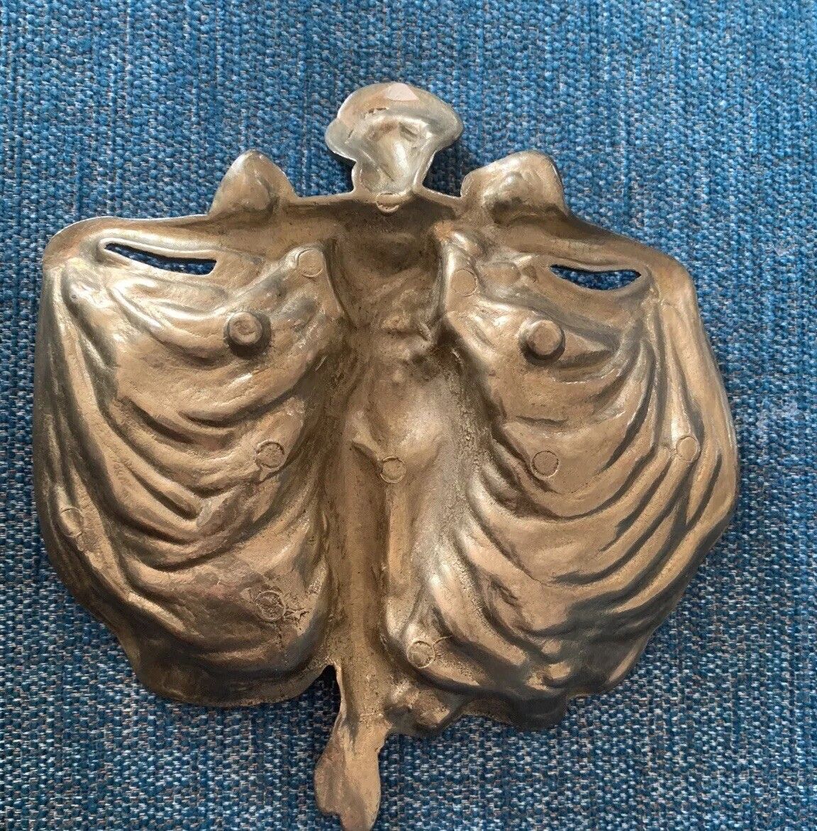 Art Nouveau Brass Bronze Tray Maiden Figure photo 85.0