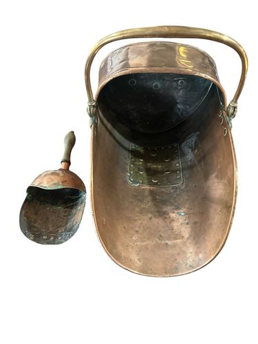 Quality Antique Victorian Copper Coal Scuttle And Shovel  Country House Interior photo for sale