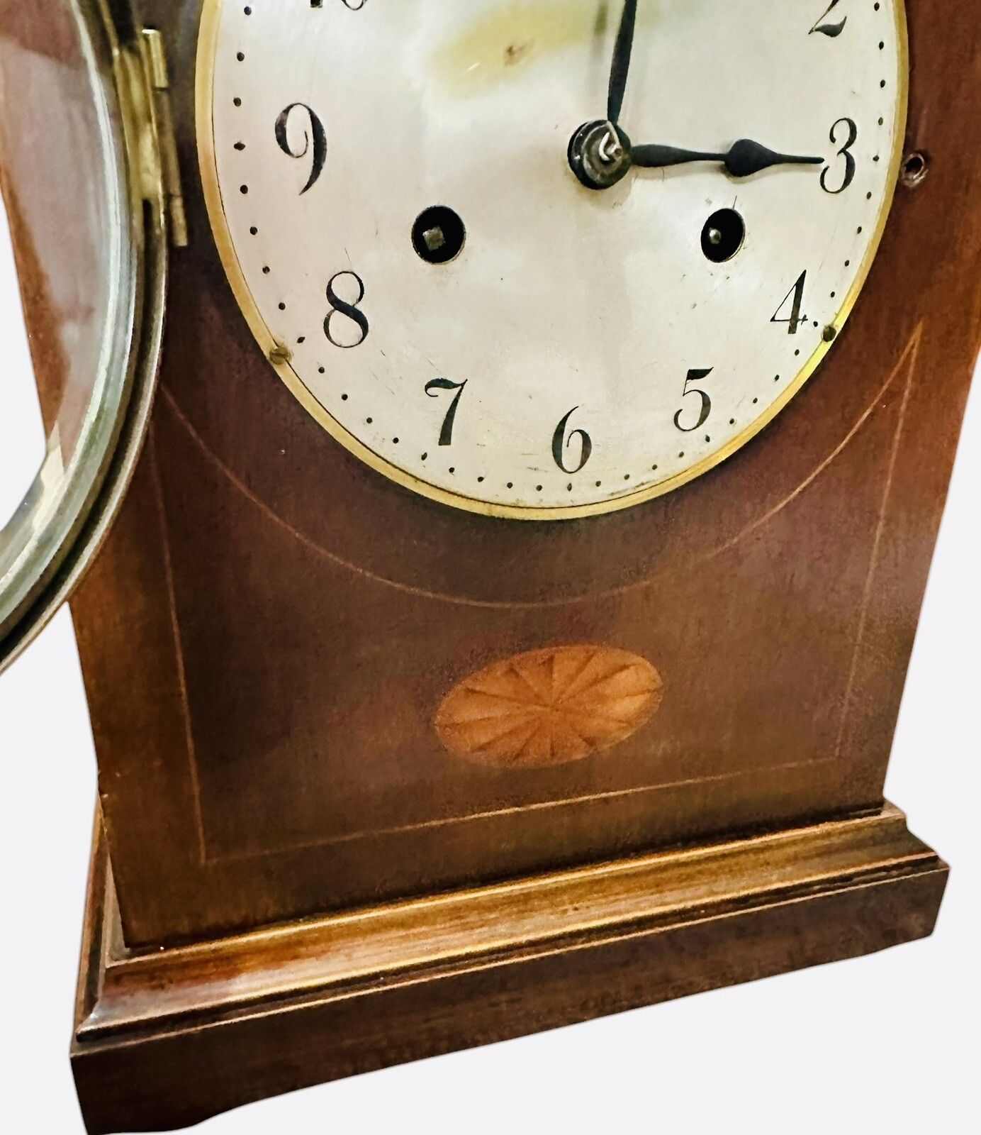 Edwardian Inlaid Mahogany Lancet Top Mantel Clock photo 125.0