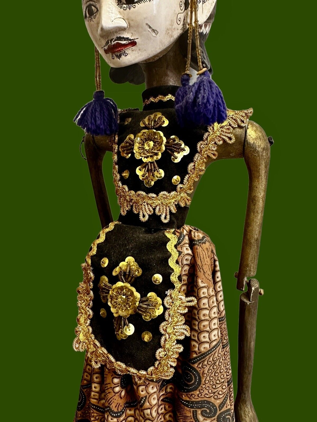 Old Eastern Burmese Mationette Puppet Wooden Hand Painted & Carved 67cm High photo Home Decor
