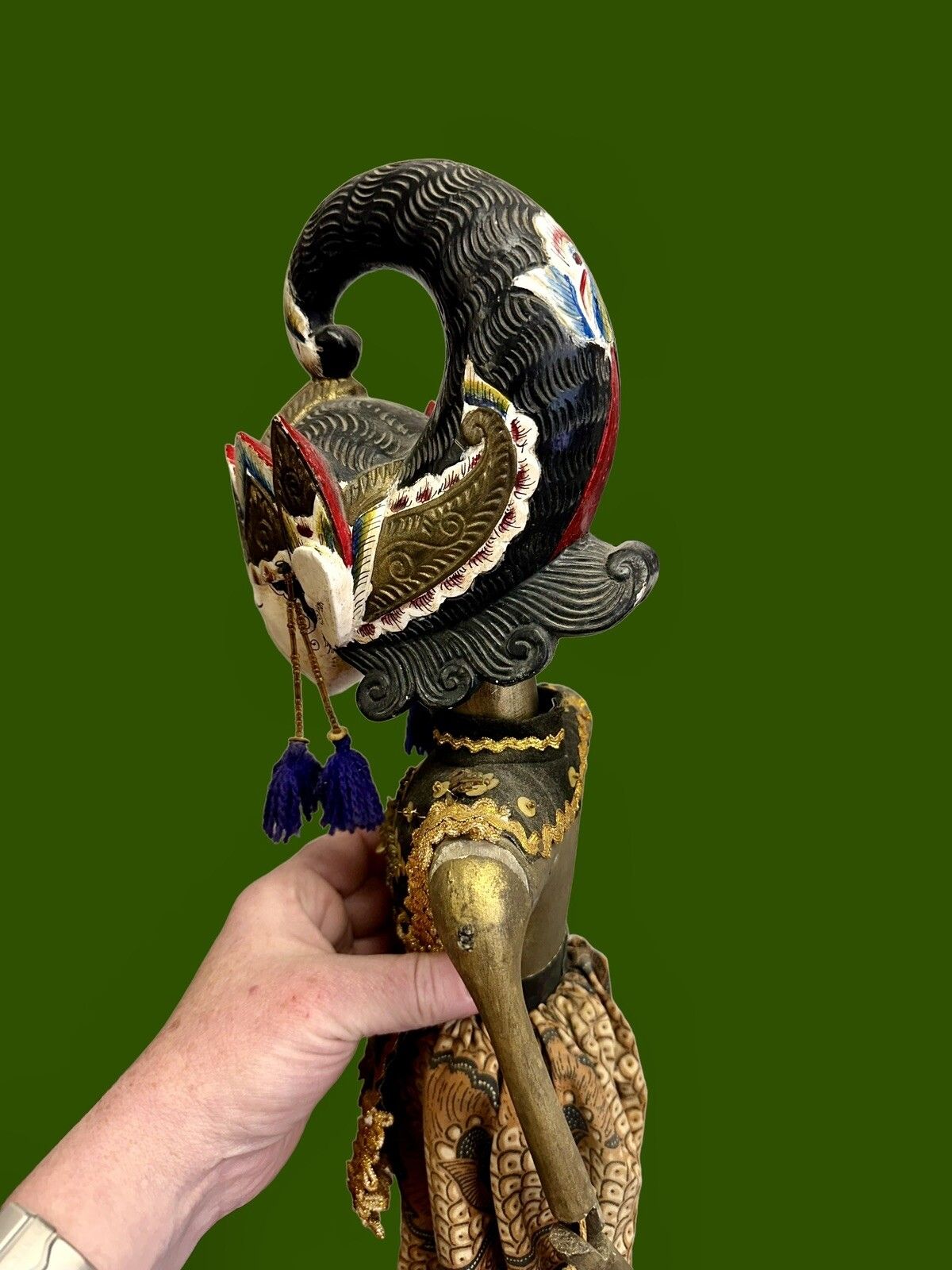 Old Eastern Burmese Mationette Puppet Wooden Hand Painted & Carved 67cm High photo 75.0