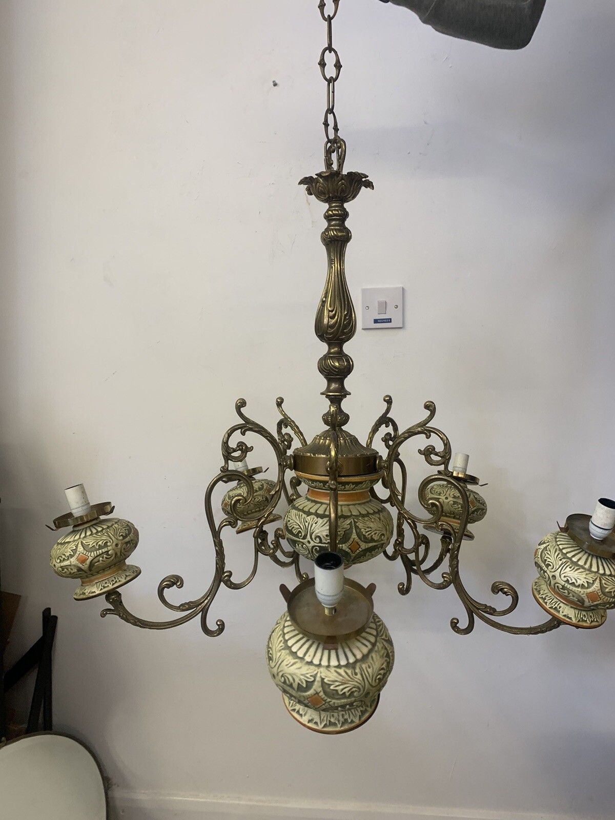 Antique European Outstanding Large Five Arm Brass Rococo Chandelier photo vinterior