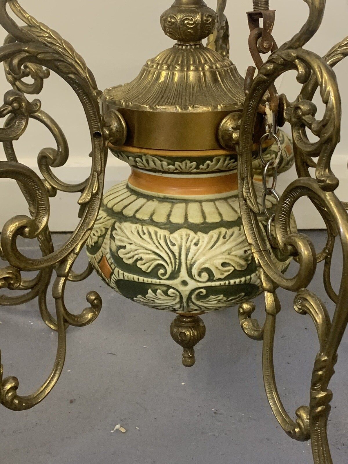 Antique European Outstanding Large Five Arm Brass Rococo Chandelier photo vintage
