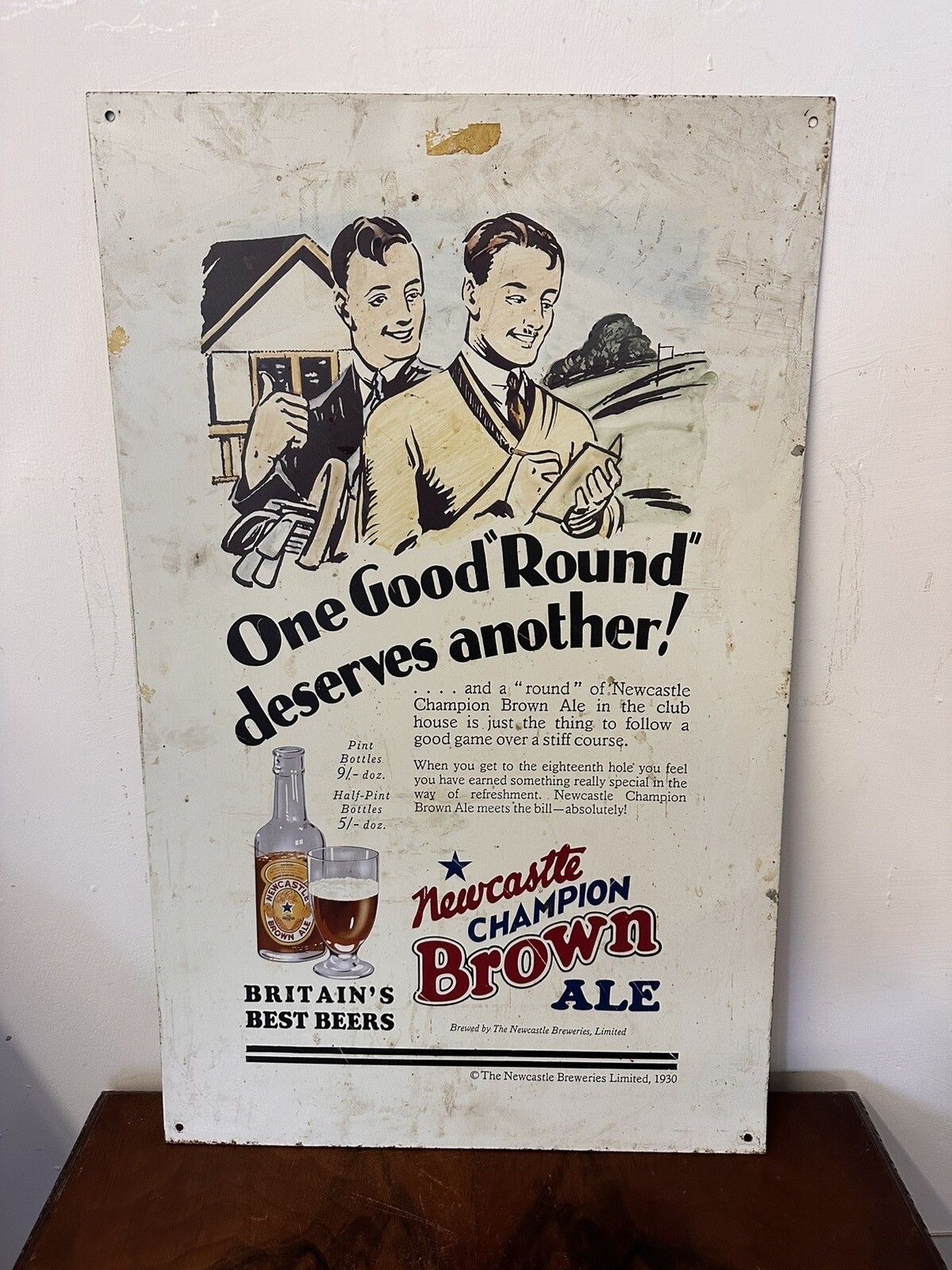 Rare Vintage Newcastle Brown Ale Beer Bar Advertising Metal Wall Sign 24" X 15" photo furniture