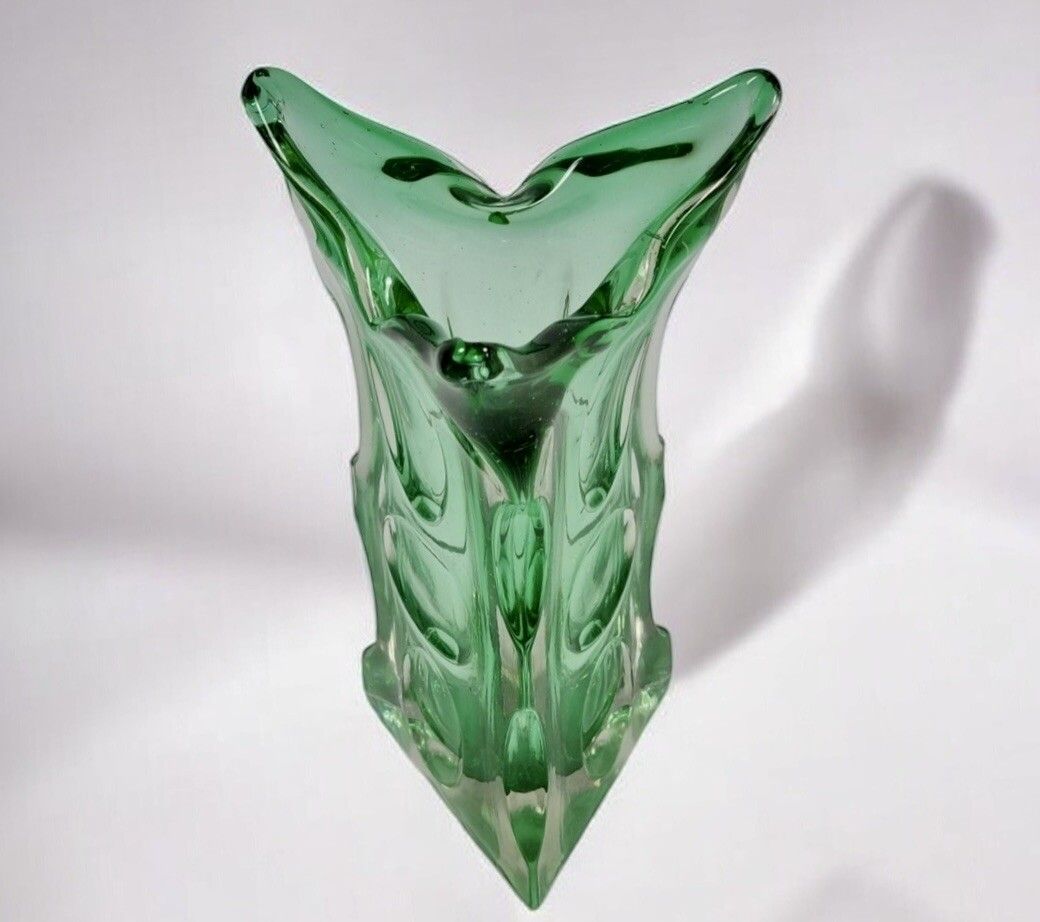 Czech Green Glass Vase Attributed To Jan Beranek 30cm High photo for sale