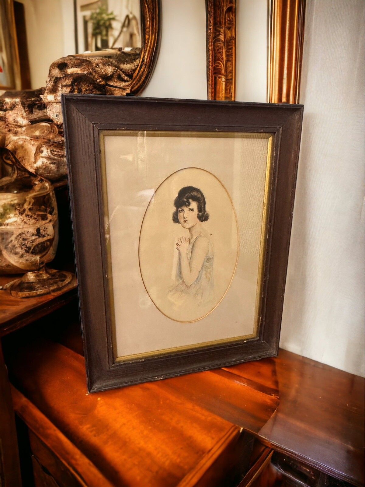 19thc Original Watercolour Of A Beautiful Lady Portrait Signed Framed And Glazed