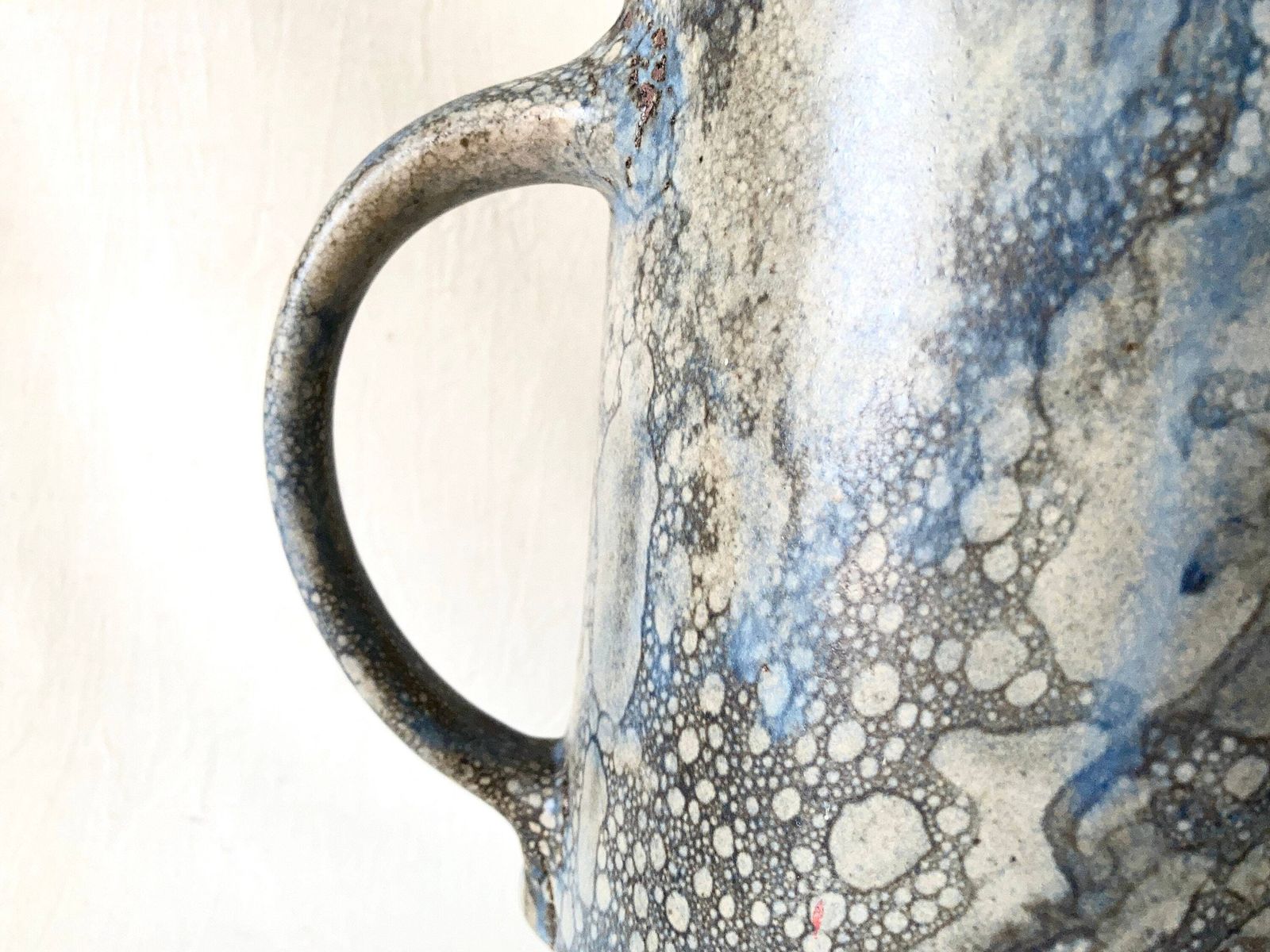 Large Ceramic Decorative Pitcher. Blue Stoneware Flower Vase. Garden Decoration Jar. Countryside Farmhouse Style Pottery Jug. photo for sale