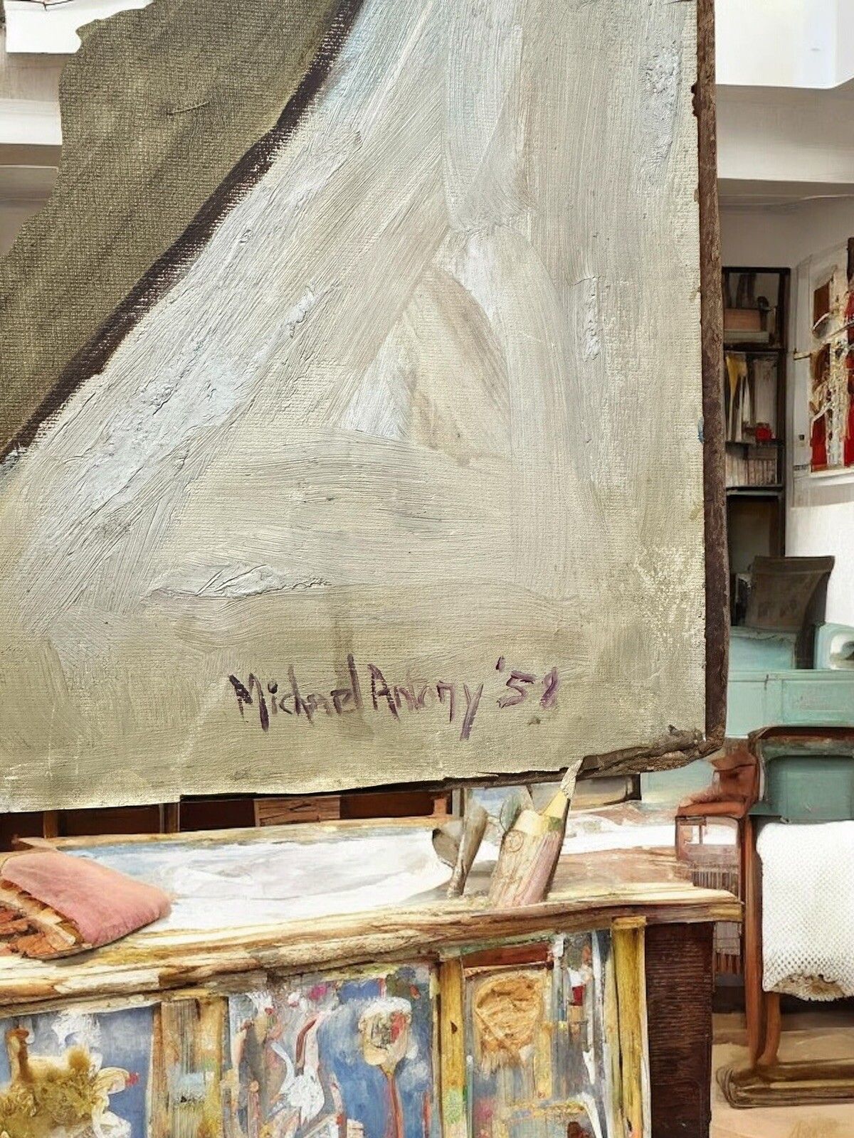 1958 Signed Portrait Painting Of A Artist At Work 67cm By 52cm photo for sale