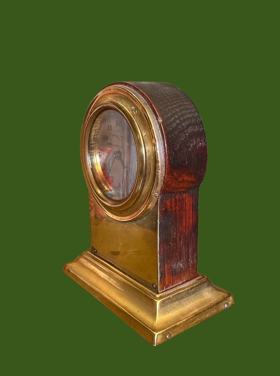 Antique 19th Century Brass And Wooden Miniature Mantle Clock photo furniture