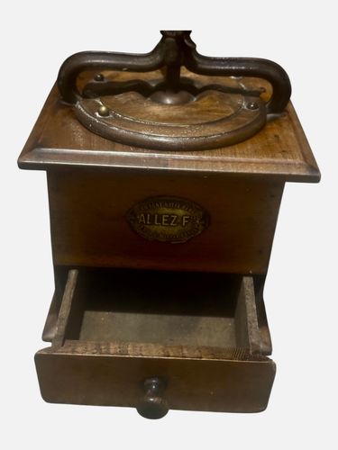 Allez Fred Antique Brass/Wood Hand Crank French Rustic Coffee Grinder/Mill photo vinterior
