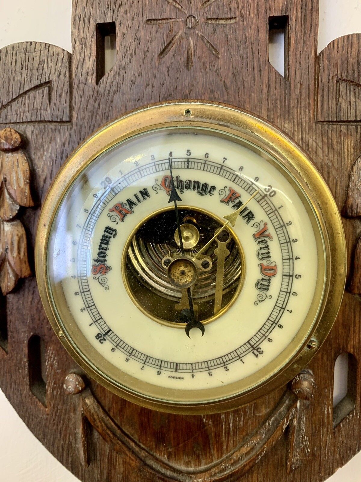 Gorgeous Antique Carved Oak Wall Barometer Victorian photo 70.0